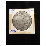 1891-O Morgan Silver Dollar in flip