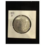 1891-O Morgan Silver Dollar in flip