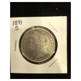1891-S Morgan Silver Dollar in flip
