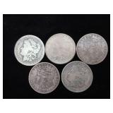 5 Morgan Silver Dollars - assorted dates and