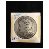 1881-O Morgan Silver Dollar in flip