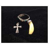 Sterling Silver cross Pendant, Tooth pendant and