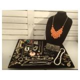 Lot of assorted costume jewelry, cufflinks, tie