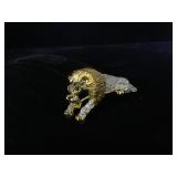 Heavy metal Lion brooch with clear and green