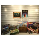 Box filled with assorted card games.