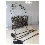 Vintage fireplace tools (tong, shove and brush)