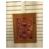 Mod Art , wood , cloth, burlap , 24.5 x 18.5 in
