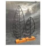Pair of minimalist Metal leaf on wood stand table