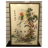 Japanese silk art w/Peacock, approx 17.8x26