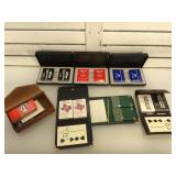 7 sets of playing cards 3 w/leather case and more