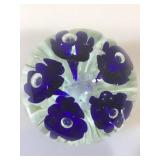 Joe Rice 2004 paperweight , blue flowers, signed