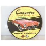 Corvette tin sign, Round , red vette