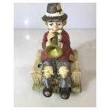Clown bugle player sculpture