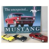 Lot of 3 Die cast cars w/mustang metal poster