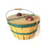 Wooden apple basket w/lid and handle, approx 14x9