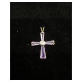 Sterling Silver cross pendant with Amethysts and