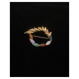 14K Gold brooch with multicolored stones - 4.9g