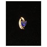 10K Gold Pendant with Sapphire and Diamonds - 1g