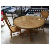 Wooden dining table w/glass to and 2 chairs,