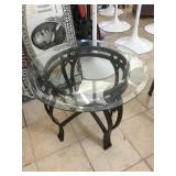 Metal side table w/glass top, approx 26x21 inches