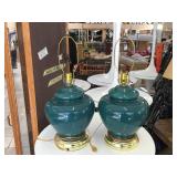 Pair of glass table top lamps without shades,