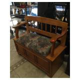Wooden bench with compartment, approx 38x16x33