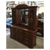 Wooden buffet w/hutch and glass doors, approx