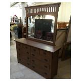 Wooden dresser w/mirror, approx 64x18x37 inches