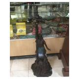 Bronze lamp angel w/stained glass and male signed