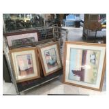 Cart lot of 9 assorted framed prints and more