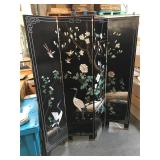 Oriental wooden carved and hand painted folding