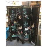 Oriental wooden carved and hand painted folding