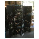 Oriental wooden carved and hand painted folding