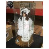 Vintage Porcelain doll w/glass display, approx 23
