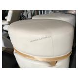 1 Cream leather ottoman with wood base - from