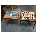 Wooden side table w/knitted image of ducks,