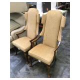 Pair of wooden armchairs, approx 50 inches tall