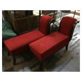 Pair of settee sofas with red upholstery