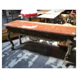 Ornate hall table w/red Marble top, approx