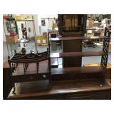 Wooden rolling magazine cart and wall hangin