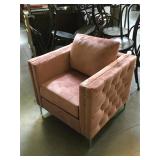 Pink comfy padded armchair, approx 32x31x28