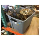 Bin full of assorted plated-silver items and more