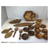 Assorted Wooden serving bowls And Fork/spoon..