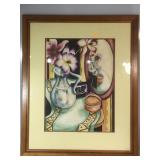 Framed acrylic painting signed by Krieg, approx