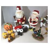 Box of assorted holiday decor. Many battery