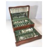 Large set of Wm Rogers MFG.CO flatware w/wooden