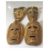Lot of 4 hand carved wooden masks, approx 10