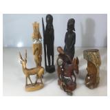 Assorted lot of wood carved sculptures 8-13in H