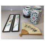 Lot incl. pair of hand painted tiles in oriental