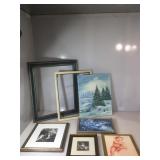 Lot of assorted framed art. Various artists,